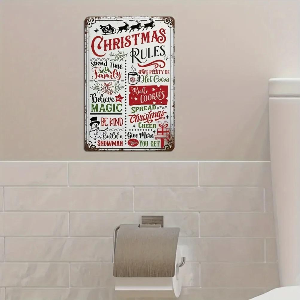 1pc Christmas Rules Humorous Vintage Tin Sign - Easy - Hang Wrought Iron Metal Wall Art for Home & Bar Holiday Decor, Ideal Gift