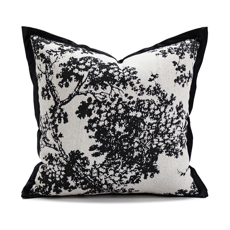 Contemporary Black & White Chenille Jacquard Pillow: French Luxury Home & Bedroom Decor