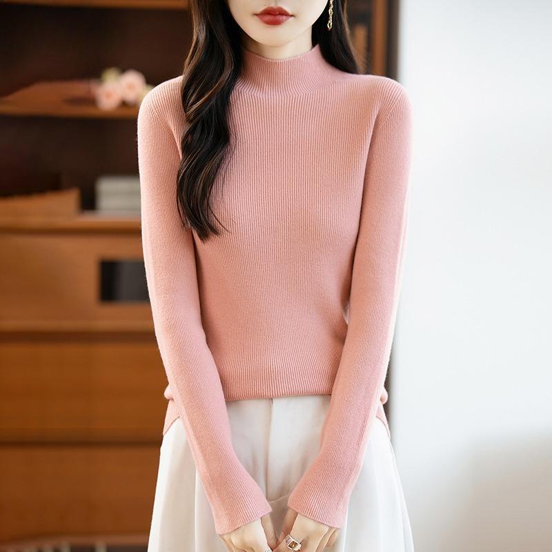 A New Semi-high-neck Sweater for Women In Autumn and Winter, A Slimming and Form-fitting Long-sleeved, Versatile and Stylish Base Layer