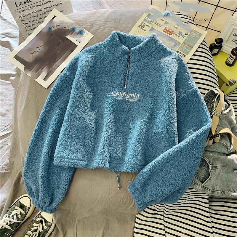 Women's Autumn And Winter Semi High Neck Plus Plush Thick Hoodie