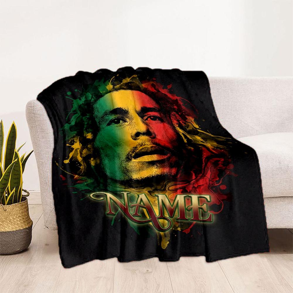 Custom Bob Marley Reggae Art Customize Your Name Blanket Multipurpose Customizable Blanket Comfortable Perfect For Bed Office Living Room Nap