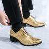 Luxury Brand Groom's Banquet Men's Dress Shoes Pointed Gold Men’s Split Leather Shoes High-end Office Shiny Leather Shoes