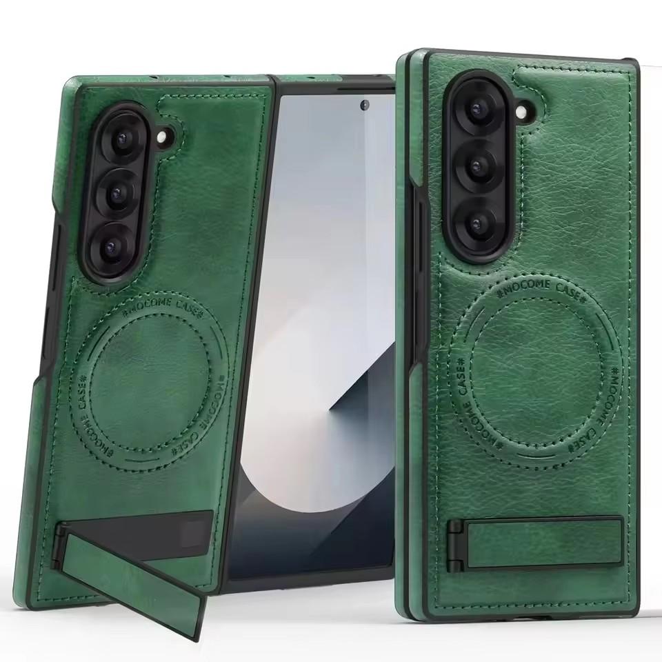 Magnetic PU Leather Kickstand Phone Case Shell for Samsung Z Fold Flip 7 6 5 Wireless Charging Case Designer Mobile Phone Case