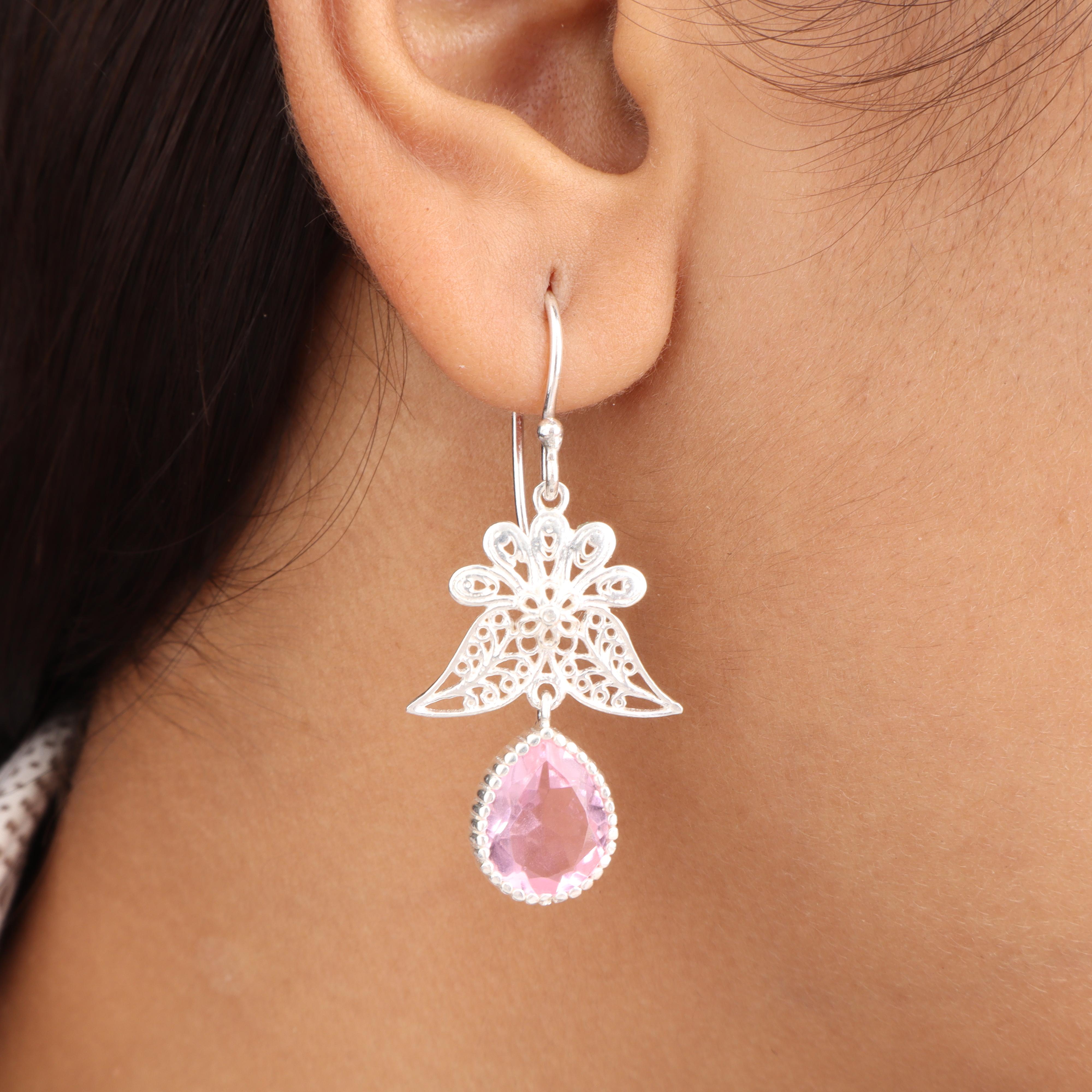 

Редкий драгоценный камень морганит Ювелирные изделия из серебра 925 пробы Серьги-крючки ручной работы 1,84 Подарок на годовщину для жены CE-23-2