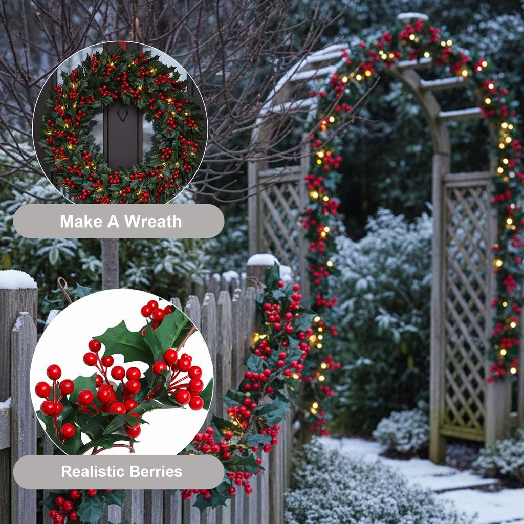 Red Berry Christmas Garland, 175cm Flexible Artificial LED Wreath for Indoor Outdoor Fireplace Stairs Table Winter Holiday Decor