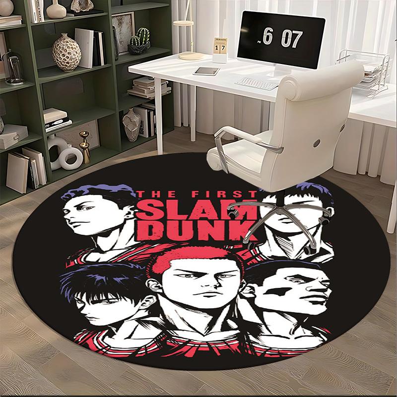 1pc The First Slam Dunk Anime Design Round Carpet - Office Chair Mat, Non-Slip Rug for Home Decor, Living Room, Bedroom, Game Room, Suitable for All S