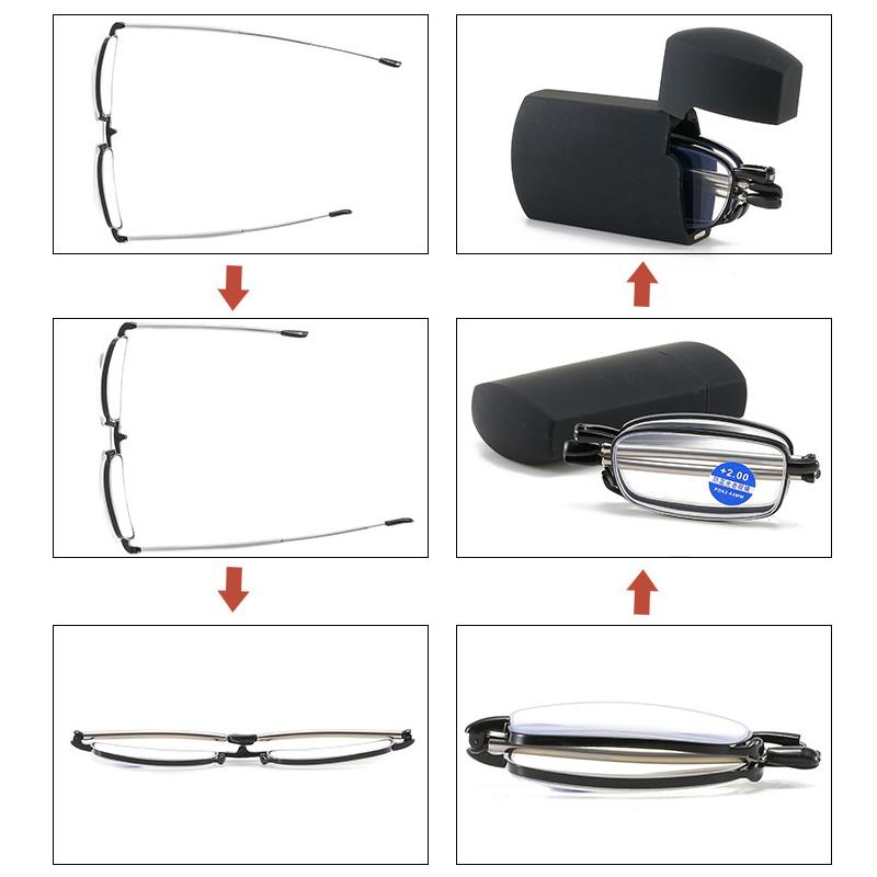 Titanium Alloy Folding Reading Glasses Ultra Light Presbyopia Eyewear With Case Anti Blue Light 1.0 1.5 2.0 For Men Women
