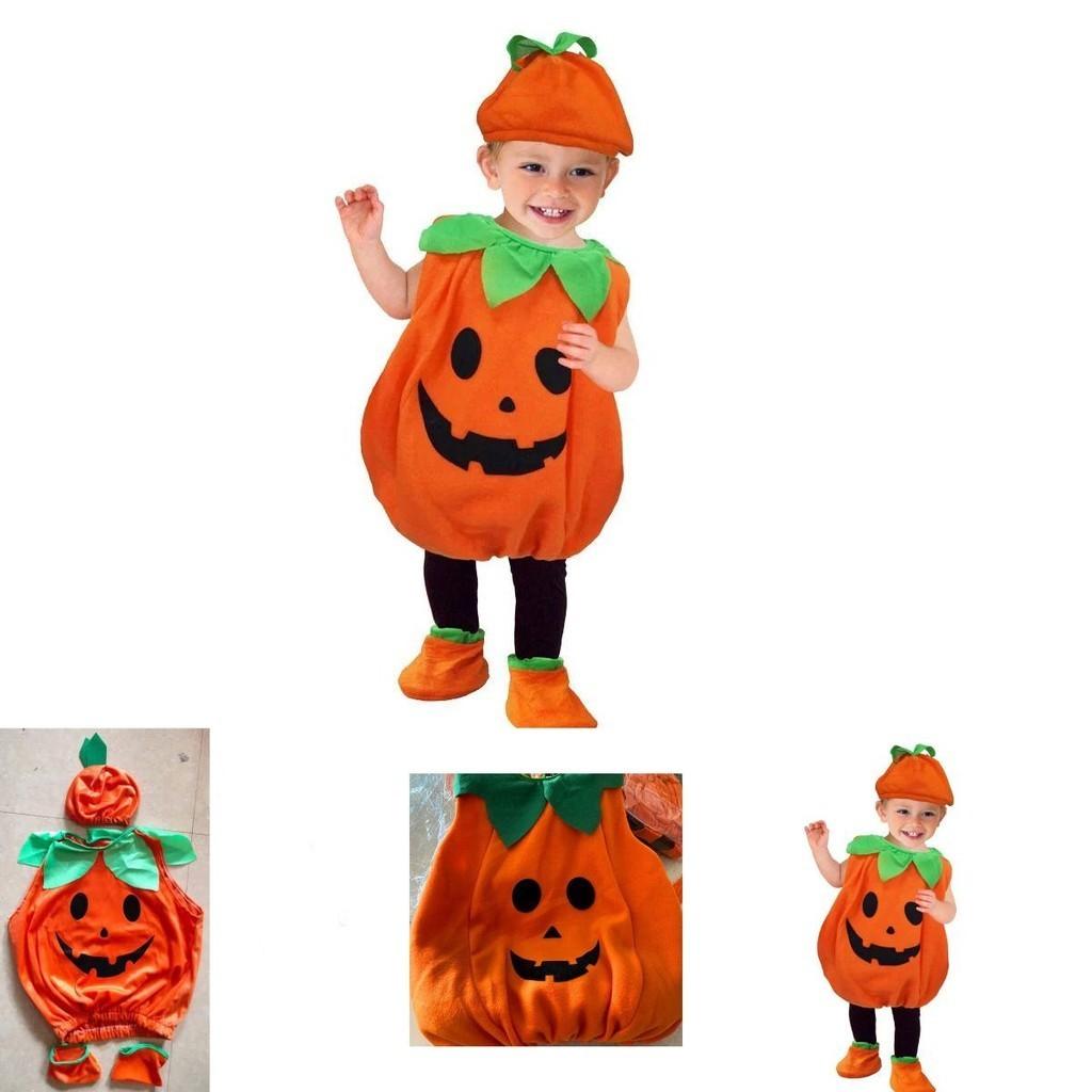 Adorabile Set Costumi di Zucca di Halloween per Bambini Piccoli e Neonati Cosplay Divertente