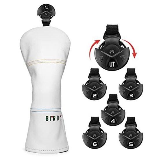 Golf Head Cover Simple Design Birdie Embroidery High-quality Leather Driver Fairway Wood Utility Hybrid Club Set White