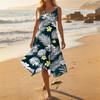 Women Casual Sleeveless Dress Floral Print Irregular Hem Mid Length Summer Beach Dress Lightweight Comfortable Fabric