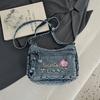 Jeansowa Haftowana Torba na Ramię Damska Torebka Miejska Torba Crossbody