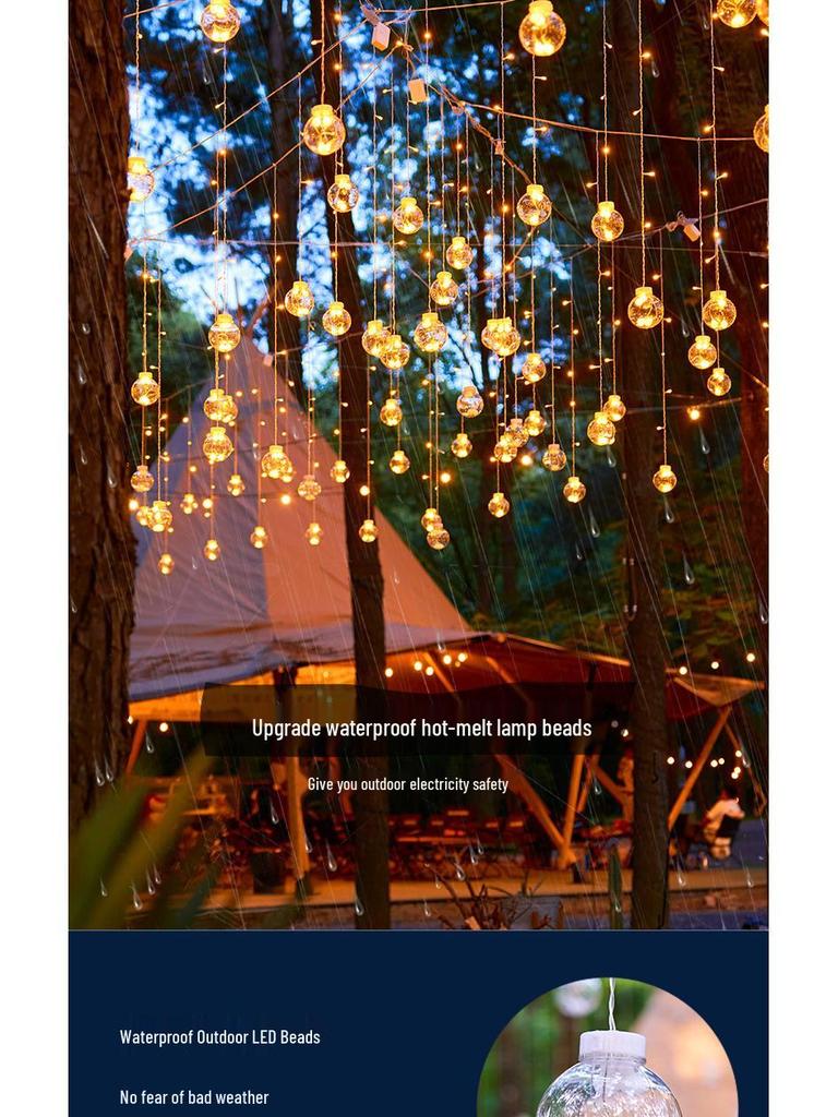 Outdoor Solar Starry Ice Ball Curtain Lights for B&B, Gazebos, Courtyards, and Balconies