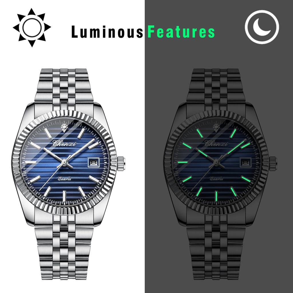 Watch with 3D Cut Stainless Steel 3ATM Water Date Luminous Adjustable Analog Quartz Durable for Business and Casual Wear Perfect for or as a Keepsake