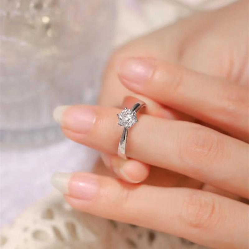 S925 Sterling Silver Moissanite Six-Prong Zircon Engagement Ring for Women – Romantic Bridal Jewelry