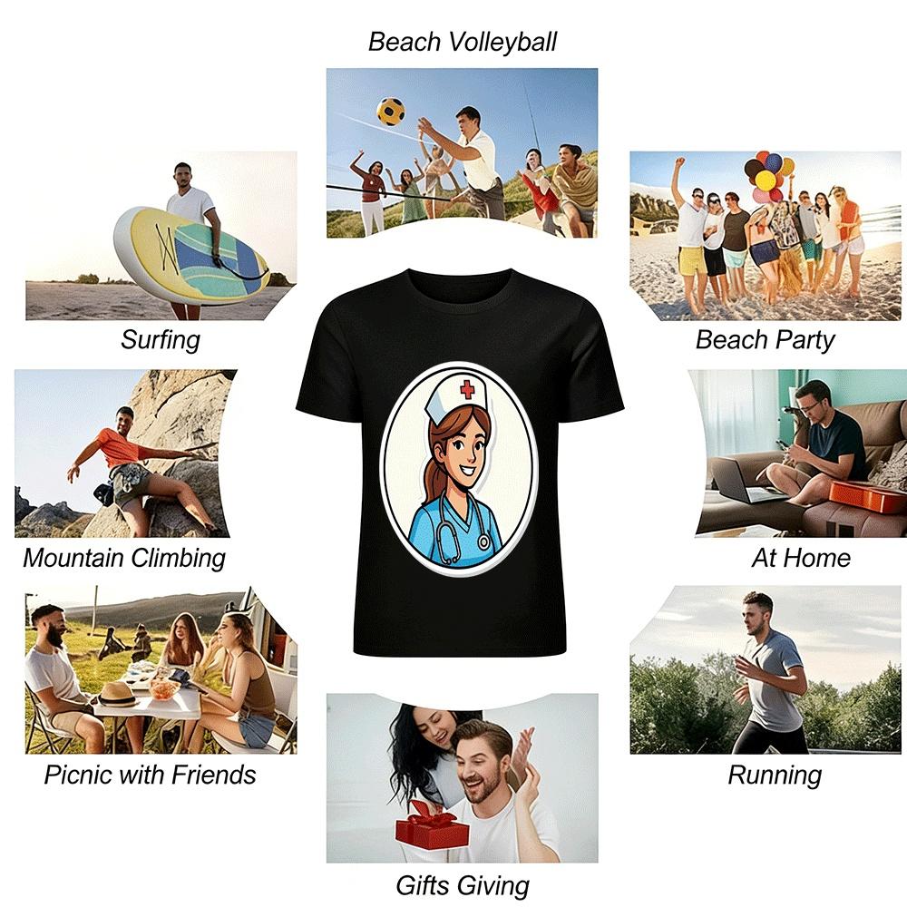 Smiling Nurse Print Casual Medical Themed Top Pure Cotton T-shirt