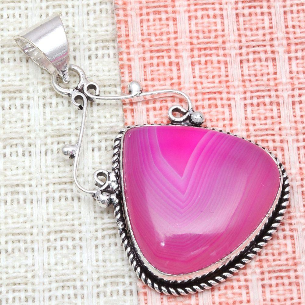 Pendant Pink Botswana Agate Gemstone Mother'Day Gift Silver Jewelry 2"