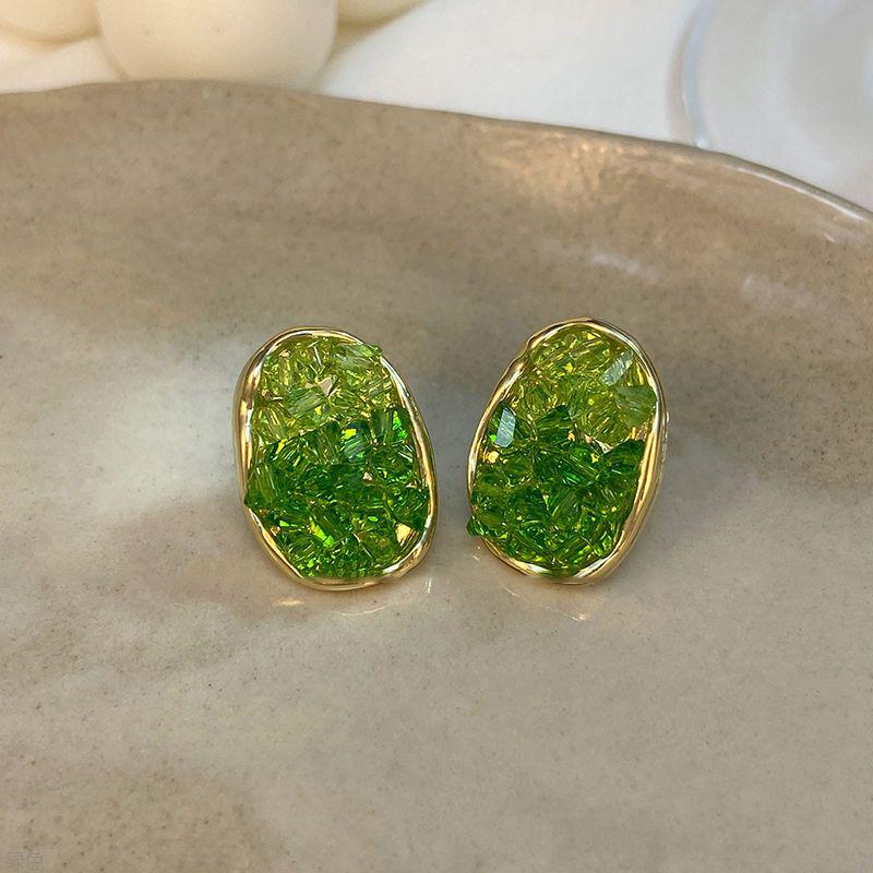 Korean Colorblock Crystal Stud Earrings - Chic & Stylish Women's Ear Clips, Hong Kong Style.