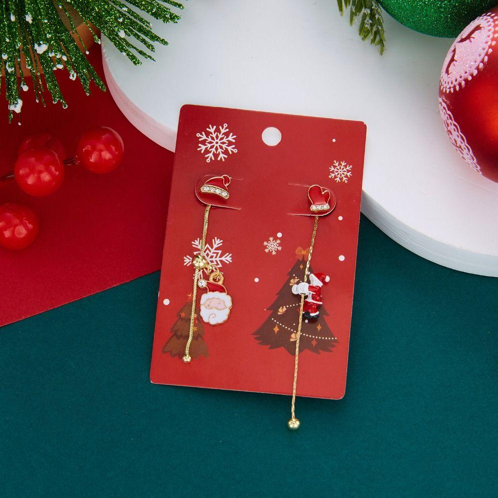 Tassel Christmas Earrings Rhinestone Moving Santa Claus Dangle Earrings Christmas Jewelry Girls