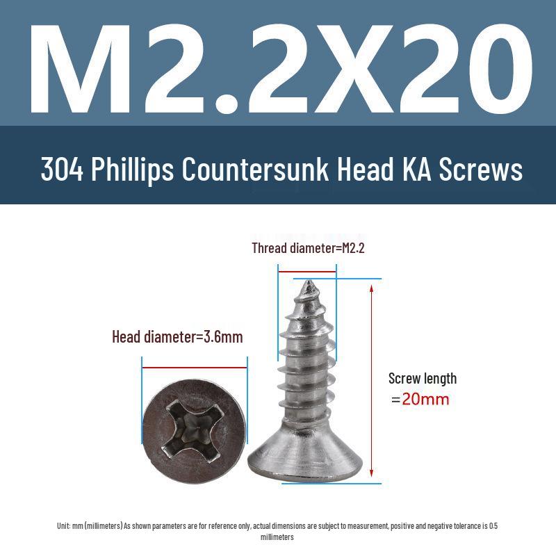 Yigu 304 Stainless Steel Phillips Flat Head Self-Tapping Screws M1-M2.5