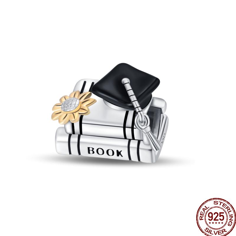 Graduation Series Pure Copper Metal Bachelor's Hat Certificate Flowers Charm Bead Components Bead Components Compatible With Pan Authentic Original