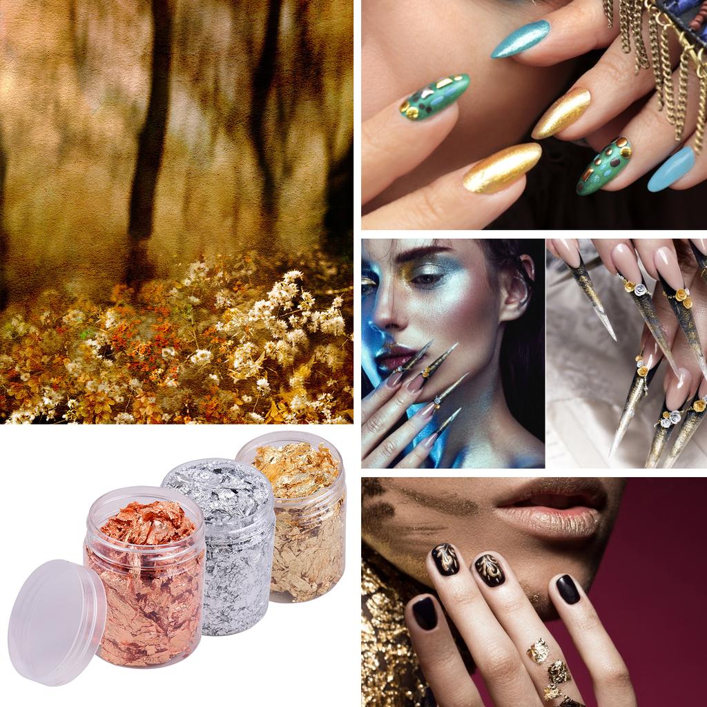 5g Per Color Imitation Gold Foil Flakes 3 Bottles Metallic Foil Flakes for Resin Jewelry Making