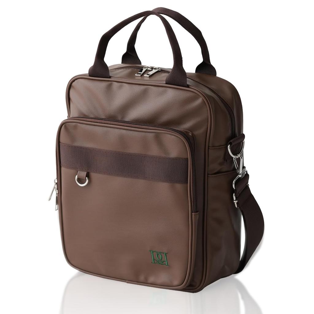 School Shoulder Bag Double Zipper X Many Pockets X Many Dividers X Bag, [3-way Design!! RIMARUHE] (Brown)
