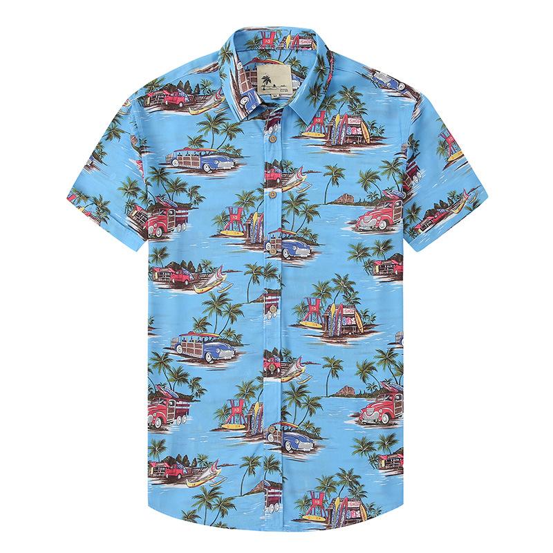 Casual Lar Printed Thin Hawaiian Shirt Men's Short-sleeved Loose Beach Shirt