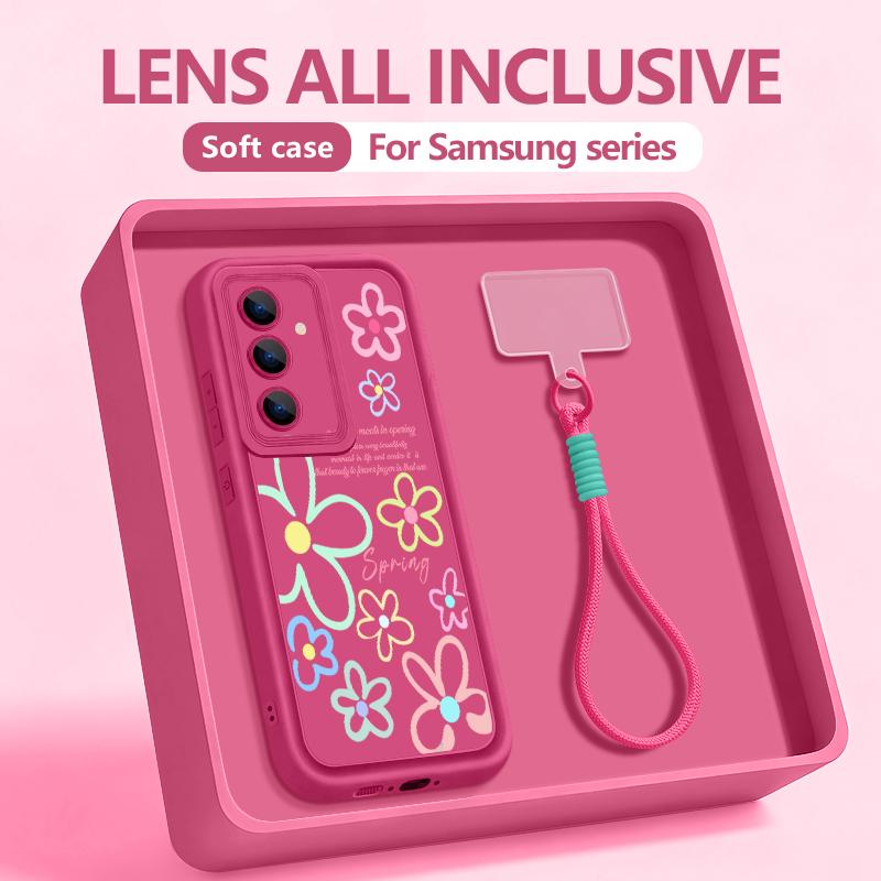 Handgelenk-Lanyard-Hülle für Samsung Galaxy S26 S24 S25 Ultra S23 S25 FE A57 A17 A37 A56 A16 A55 A54 A15 A25 A54 Lotus-Druck TPU-Hülle