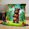 Cute Cartoon Bear In Tropical Forest Patterned Blanket, Flannel, Suitable for All Seasons, Home Decor, Warm and Cozy