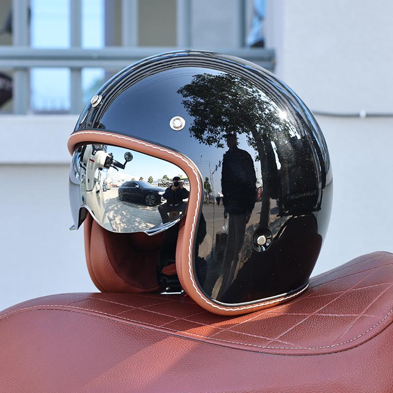 S68-DOT Certified 3/4 Open Face Motorcycle Helmet Shell Lightweight Breathable Retro Unisex Adult Scooter Cruiser Safety Helmet