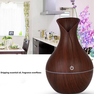 Dyfuzor Olejków Eterycznych Nawilżacz Aromaterapia Wazon z Imitacją Drewna Aroma 130ml LED