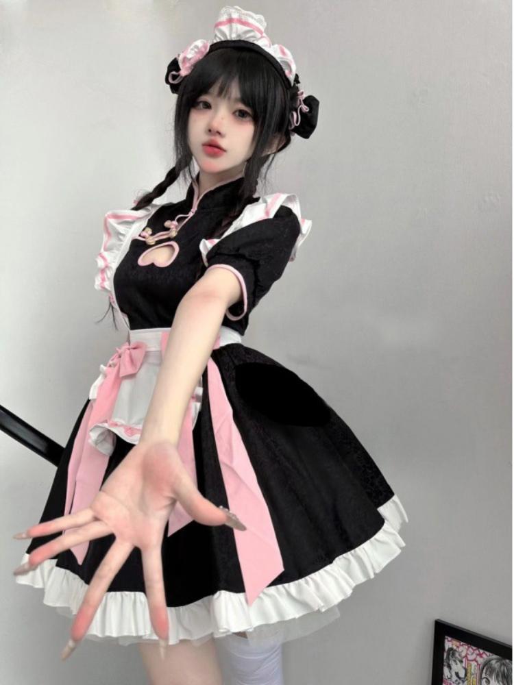 Cafe Lolita Dress Maid Costumes Cosplay Naughty Animation Show Sexy Waitress Outfit Exposed Chest Bow Ties Skirt Ball Gowns Plus