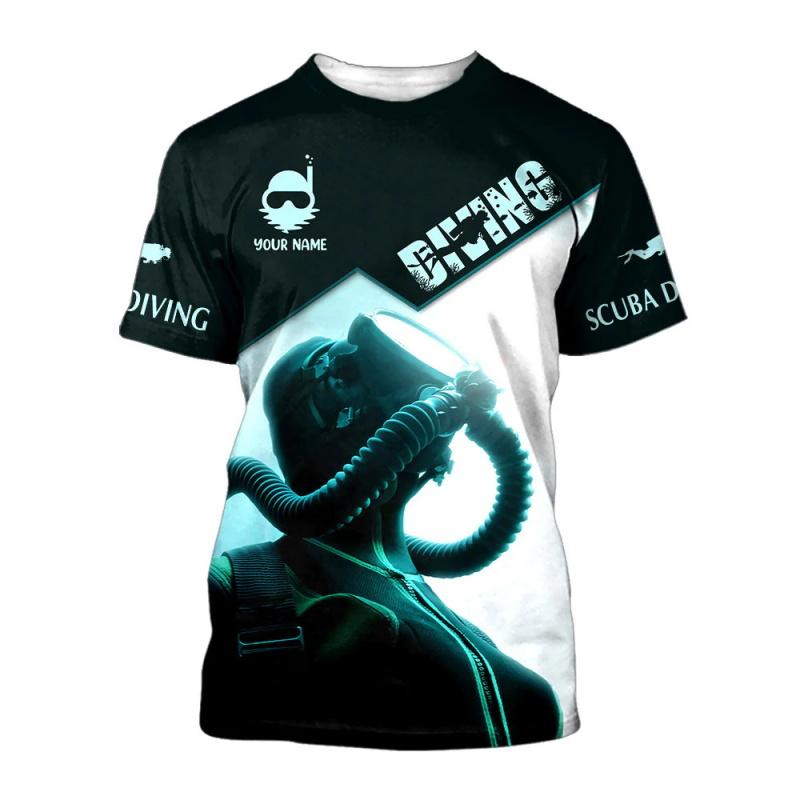 Custom Name Diving T Shirt For Men Women Full Print Scuba Diving Tshirts Gift For Divers Short Sleeve Men's Tshirt Streetwear