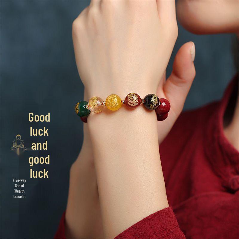Five Paths Wealth God Cinnabar Agate Bracelet: Purple Gold Sand Zodiac Gift