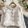 Autumn Winter Women Luxury Soft Mink Faux Fur Warm Short Jacket Diamond Button Single Breasted Christmas Outerwear Coat