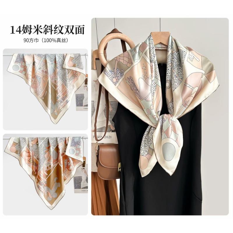 Silk twill 14 mmi large silk scarf women's fashion versatile high-end mulberry silk square scarf light luxury versatile 90 shawl