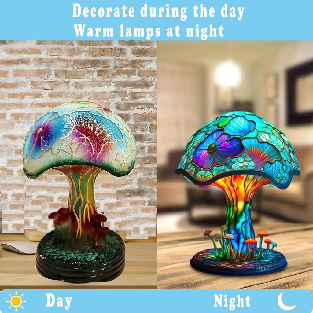 Vintage Stained Glass Mushroom Table Lamp Plant Series Snail Octopus Creative Colorful Bedroom Bedside Flower Retro Night Light