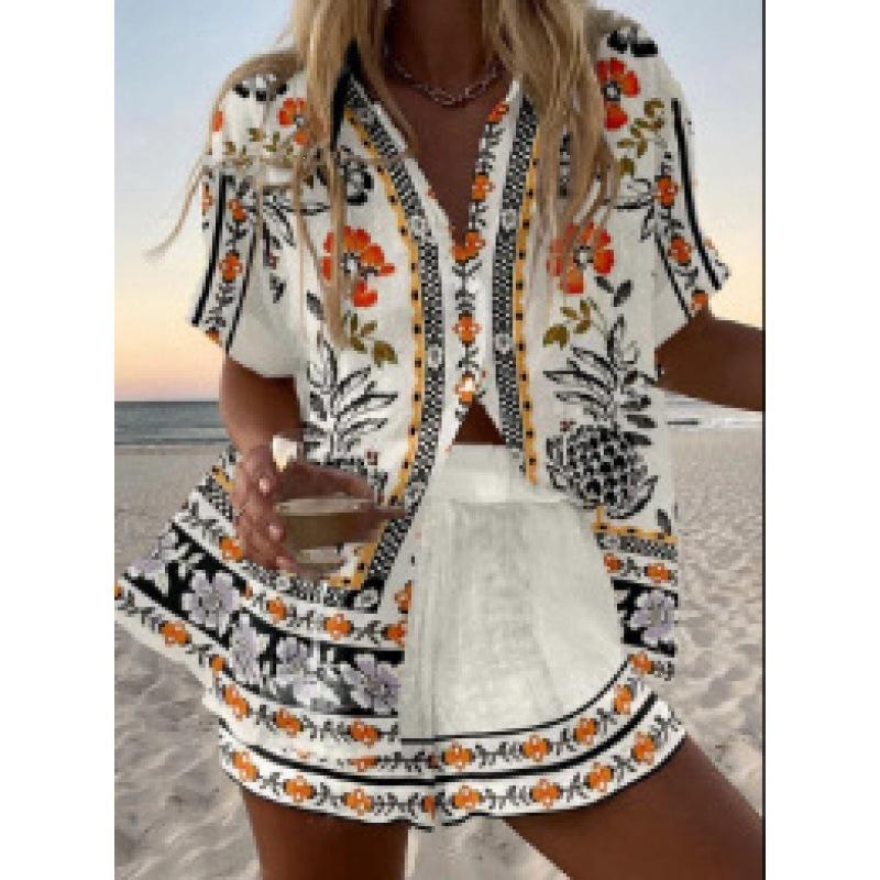 1116 spring and summer European and American fashion women's clothing printed loose shorts short-sleeved shirts cartoon POD fixed