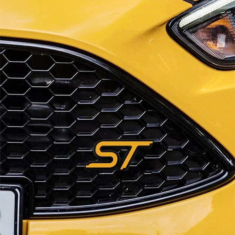 yvmsj9 3D Metal ST Letters Badge Car Front Grille Emblem Decals for Ford Mondeo Kuga Ranger Mustang F150 Aspire Everest Fiesta Focus