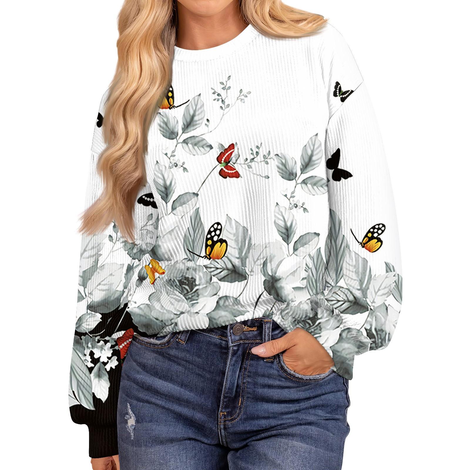 

Женский модный принтованный ребристый топ с длинными рукавами и заниженной линией плеча, свободный топ с круглым вырезом XL белый