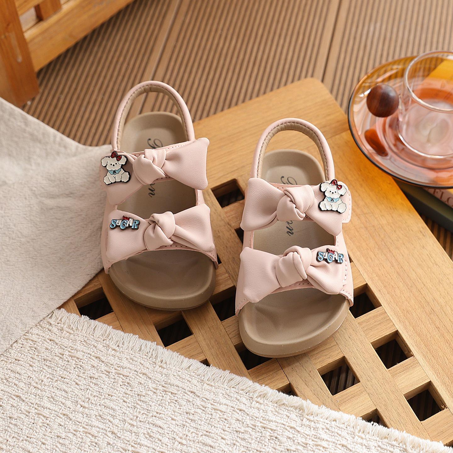 Girls  Open-Toe Korean-Style Sandals - Soft Sole, Casual Summer Beach Shoes with Bow Size 21
