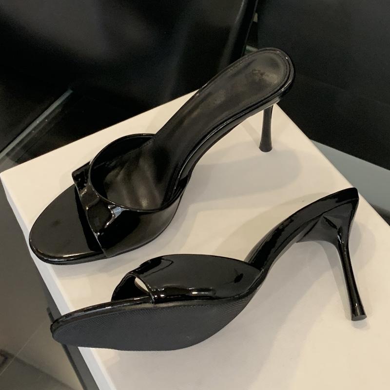 

Fashion Eilyken 2025 New Summer Fashion Open Toe Women Slipper Slip On Elegant Thin Heel Dress Pumps Ladies Slides Zapatillas De Mujer 35 чёрный