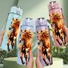 1PC Running Horse Watercolor Print 750ml Color Plastic Sports Water Bottle Leakproof Flip Straw Lid Suitable for Sports Office Home Use