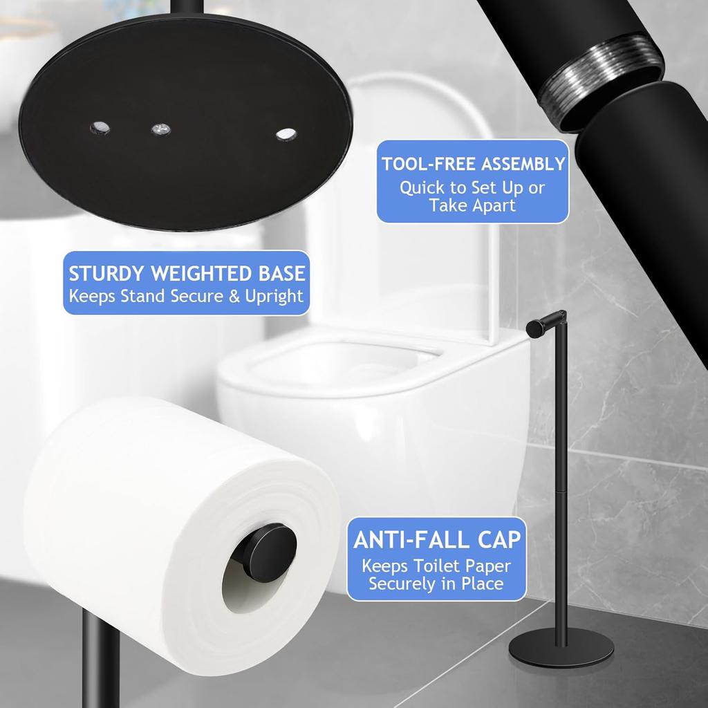 Toilet Paper Holder with Weighted Base Stainless Steel Toilet Paper Holder Free Standing Paper Storage Organizer for Bathroom