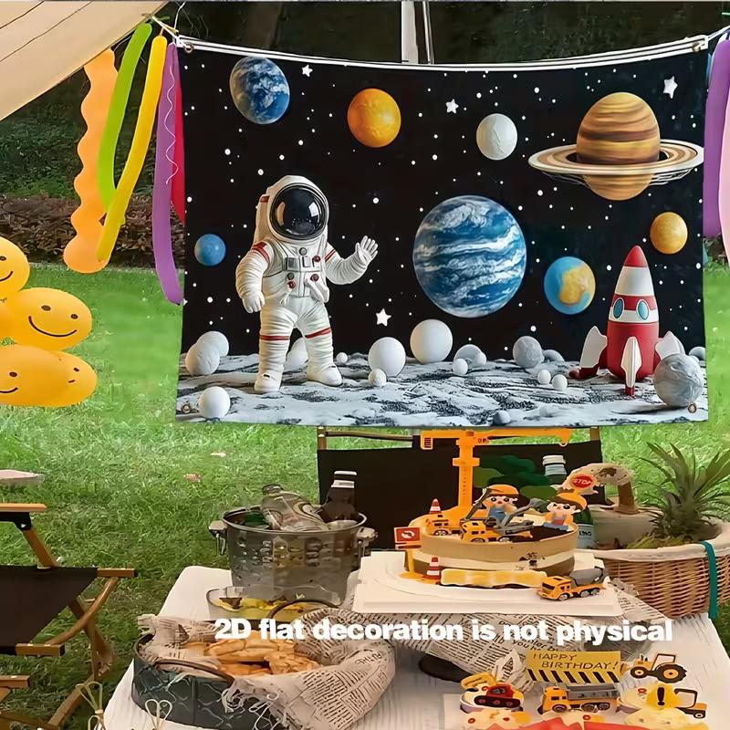 2D Kids Space Astronaut Tapestry, Planets Moon Wall Hanging for Bedroom & Playroom