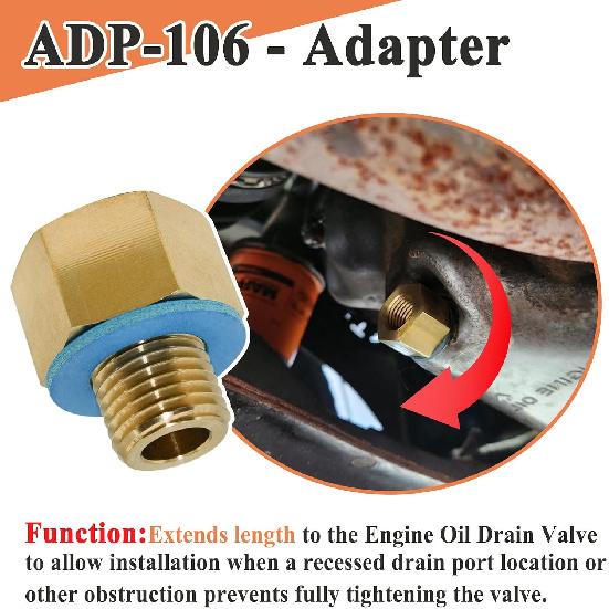 2Pcs ADP-106 Adapter with Gasket for F106 Series Quick Oil Drain Valve | M14-1.5, Brass