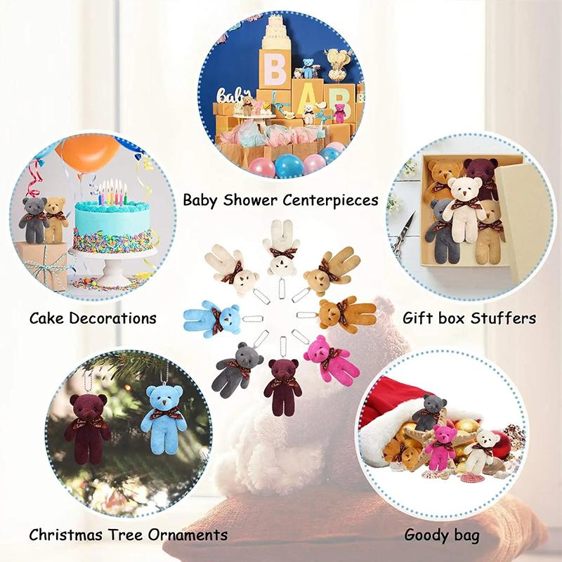 6/12pcs Plush Teddy Bear Keychain Pendant with Ribbon Bow% Love Doll Backpack^ Accessories Valentine's Day Birthday Gift!!!