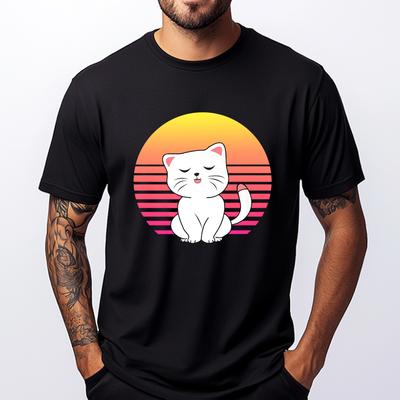 Cat Retro Plus Size Men Clothing Men Mens Gifts Camisa Funny Printed T-Shirt Mans Oversized T Shirt Japan Style