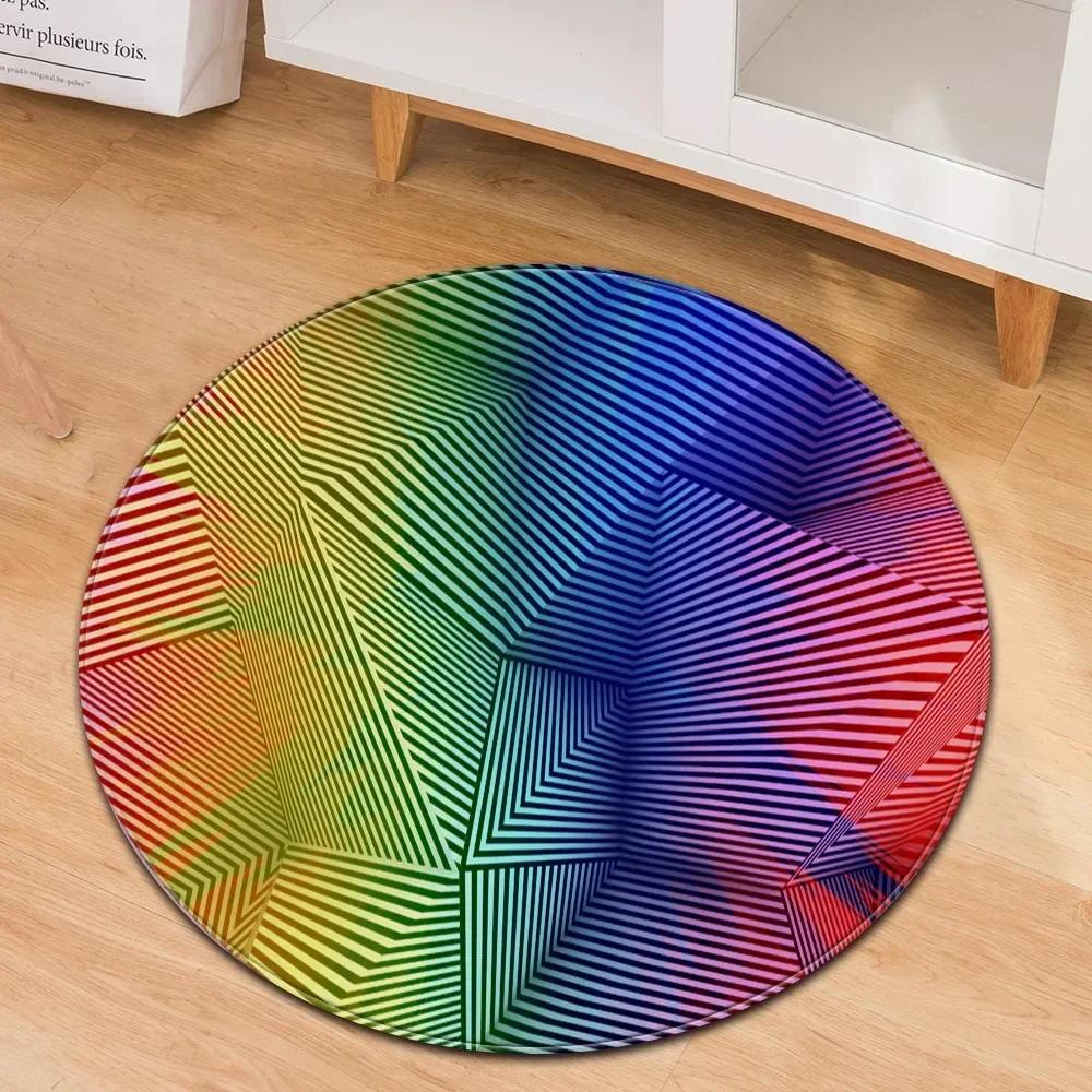 Crystal Velvet Trippy Rainbow Swirl Round Rug,Colorful Psychedelic Print Non Slip Floor Mat for Bedroom, Living Room,Chair Decor