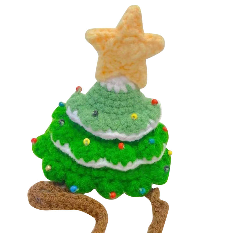 

Cute Dog Cat Hand-Knitted Christmas Hats Pet Bandna Five-Pointed Star Xmas Tree Santa Hats One Size